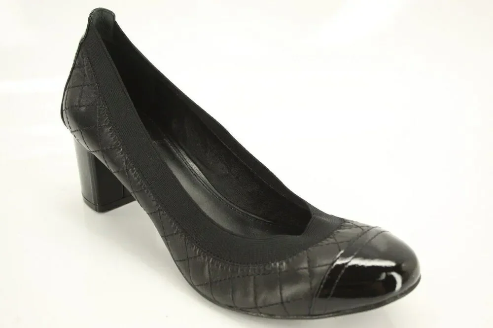 Tory Burch Black Leather Carrie Cap Toe Ballet Heels Pumps Size 7.5 Logo